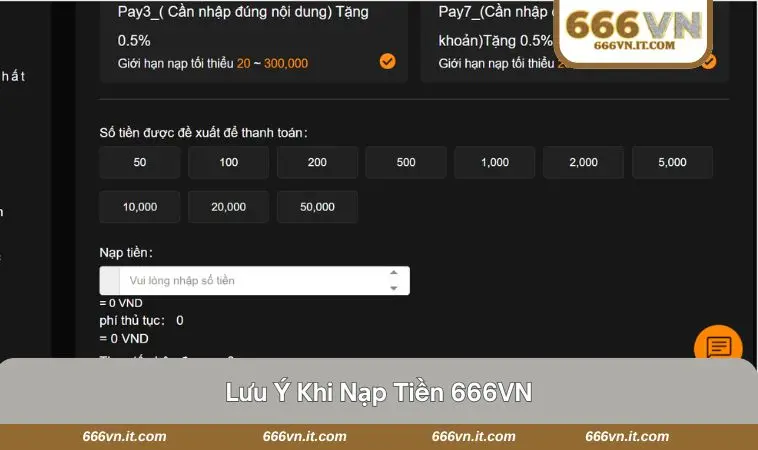 Người chơi thực hiện giao dịch nạp tiền thành công tại 666VN