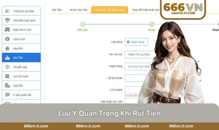 Lưu ý giúp rút tiền nhanh và an toàn tại 666VN